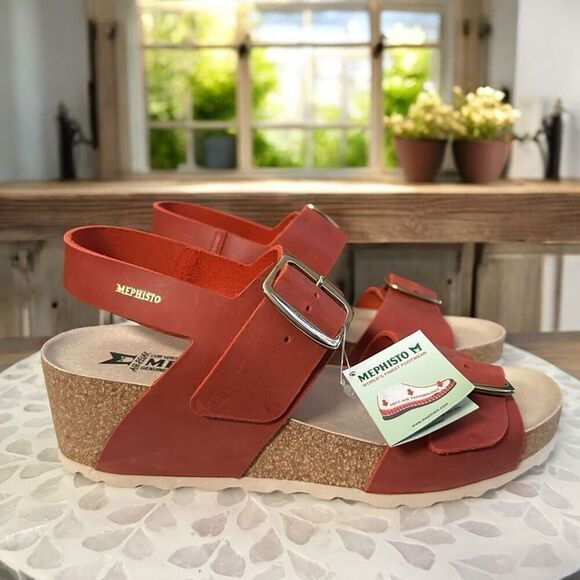 Mephisto Full- Grain Leather Violett Wedge Heel Sandal - Picture 2 of 15